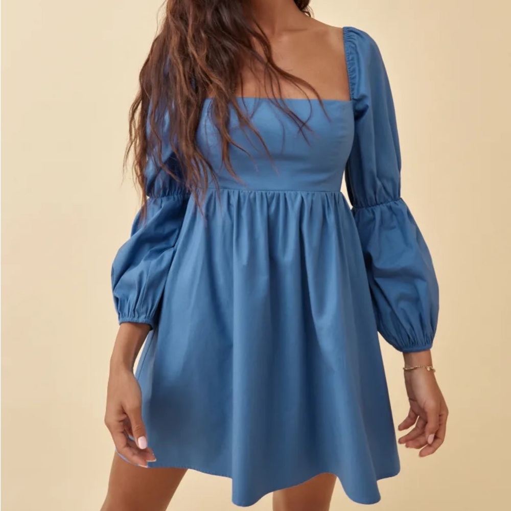 Reformation Blue Long Sleeve Dress